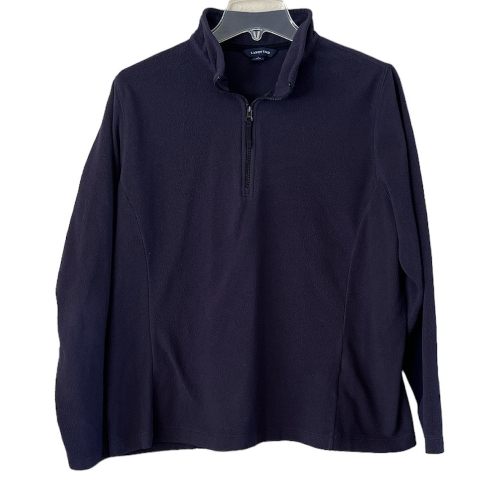 Lands End Micro Fleece Pullover 3/4 Zipper Size Lg 14-16 Navy Blue Long Sleeve